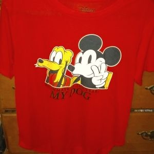 Disney Junior's (xxl-19) Disney Mickey & Pluto Soft Red T-shirt.